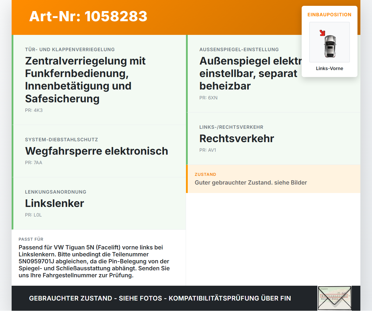 VW Tiguan 5N 11-16 Fensterhebermotor Links Vorne VW Tiguan 5N 11-16 12.12.2012 5N0959701J 5N0959701F 0130822467... Vorschau 3