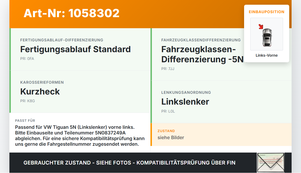 VW Tiguan 5N 11-16 Türfangband Türbremse Türanschlag Links Vorne VW Tiguan 5N 11-16 12.12.2012 5N0837249A gebraucht Vorschau 3