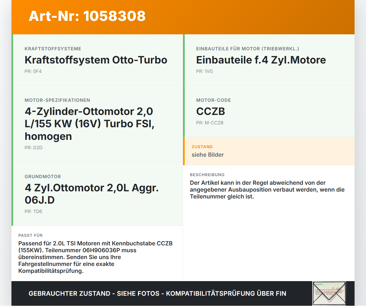VW Tiguan 5N 11-16 2,0 155KW Injektor Einspritzdüse Zyl.4 VW Tiguan 5N 11-16 12.12.2012 06H906036P 0261500076 gebraucht Vorschau 3