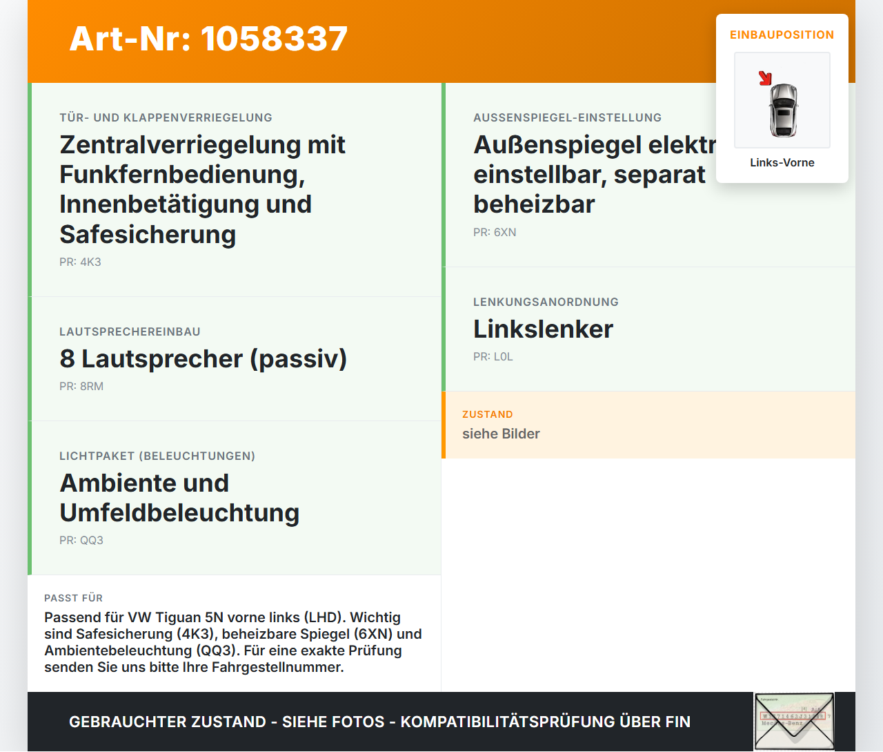 VW Tiguan 5N 11-16 Kabelbaum Tür und Fensterheber Links Vorne VW Tiguan 5N 11-16 12.12.2012 5N1971120K 966867-101... Vorschau 3
