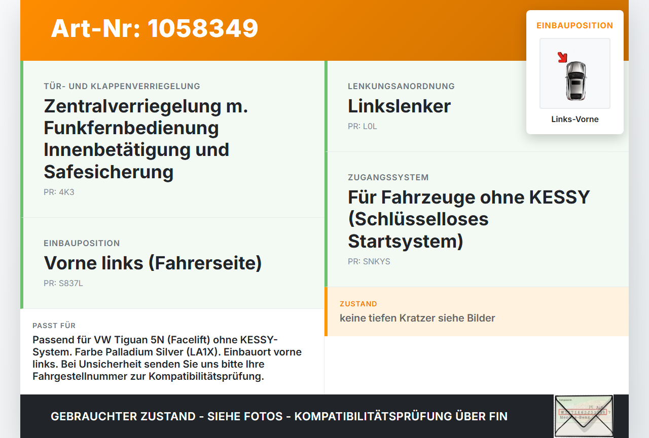 VW Tiguan 5N 11-16 Türgriff Griff aussen Links Vorne LA1X VW Tiguan 5N 11-16 12.12.2012 5N0837205M 5N0837017E... Vorschau 3