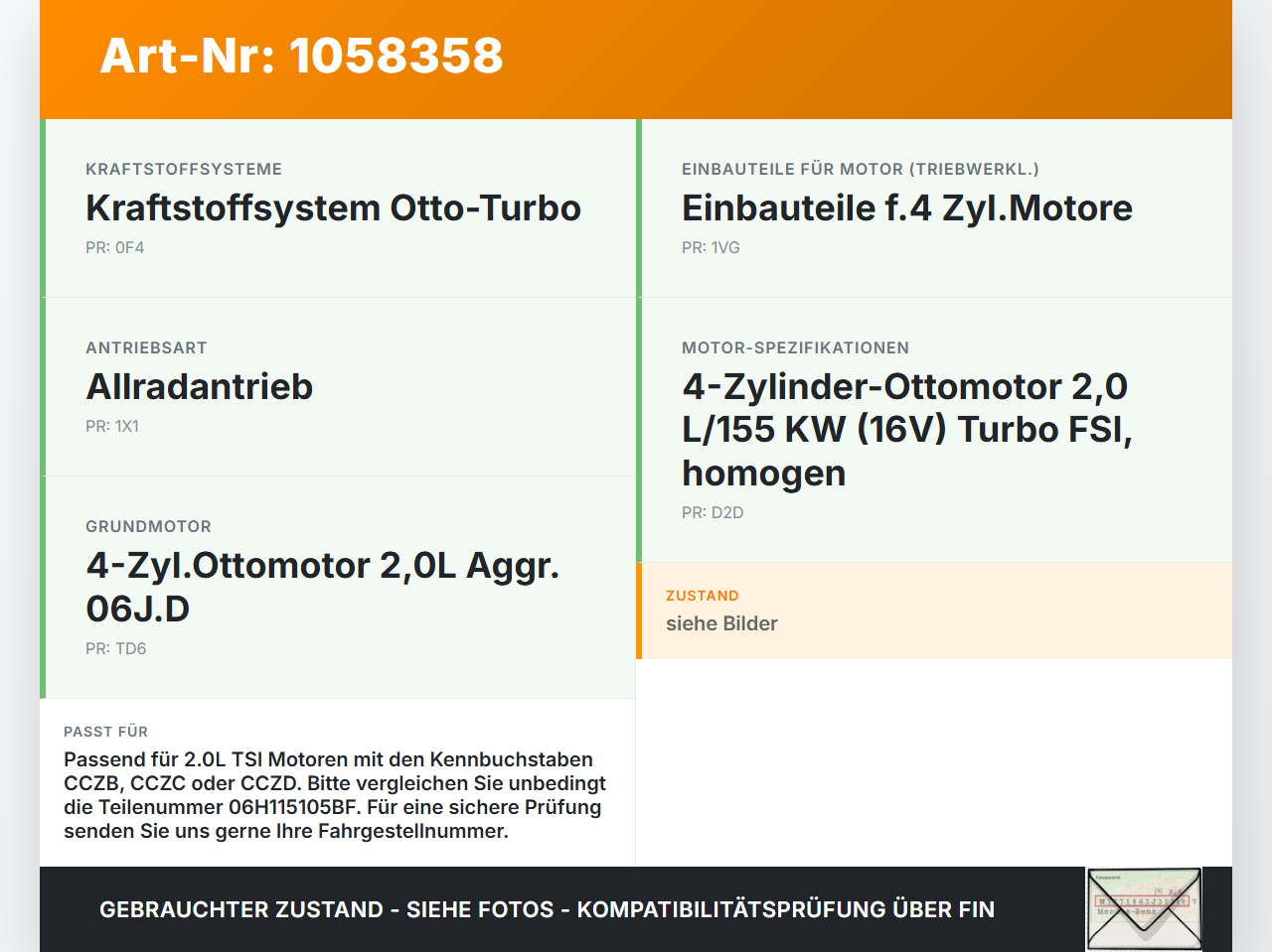 VW Tiguan 5N 11-16 2,0 155KW CCZB Ölpumpe VW Tiguan 5N 11-16 12.12.2012 06H115105BF 123220254K gebraucht Vorschau 3