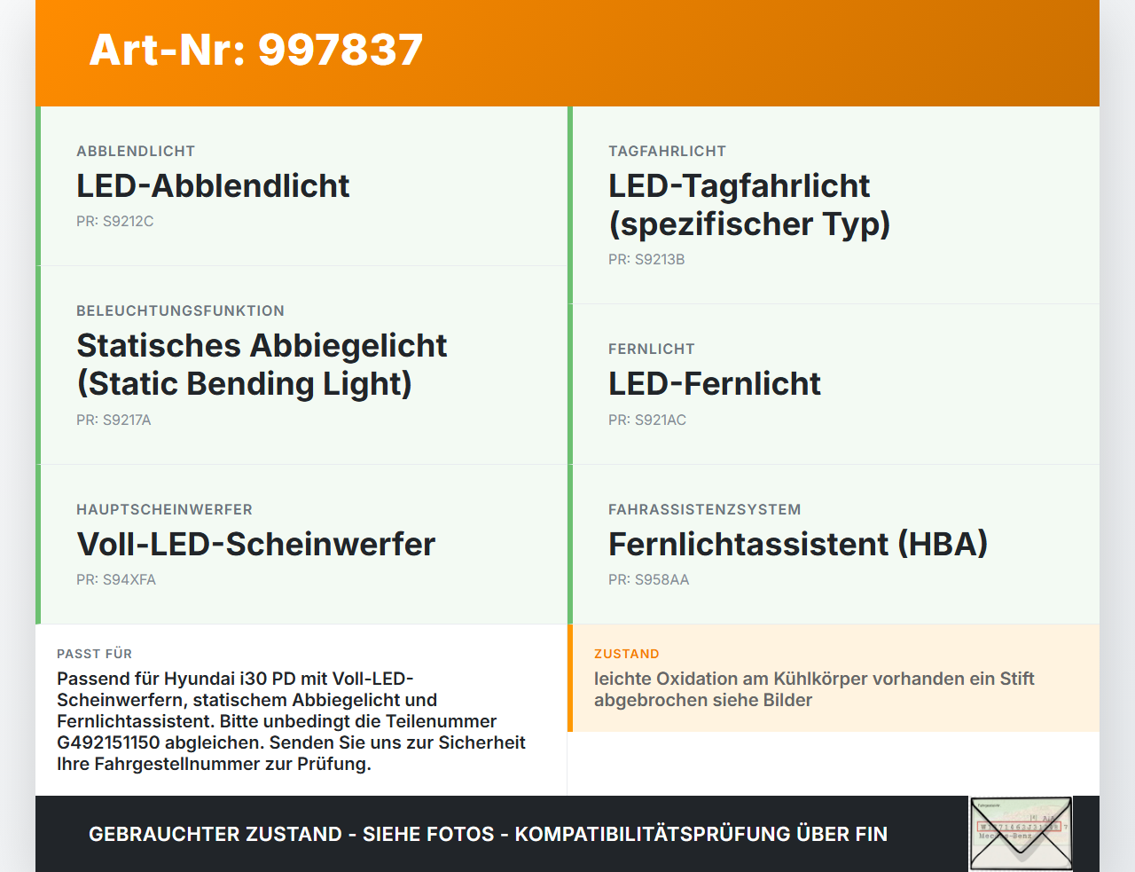 Hyundai I30 N PD 19-24 Steuergerät ECU Licht Kontrolle Hyundai I30 N PD 19-24 10.10.2022 G492151150 PE0194 gebraucht Vorschau 3