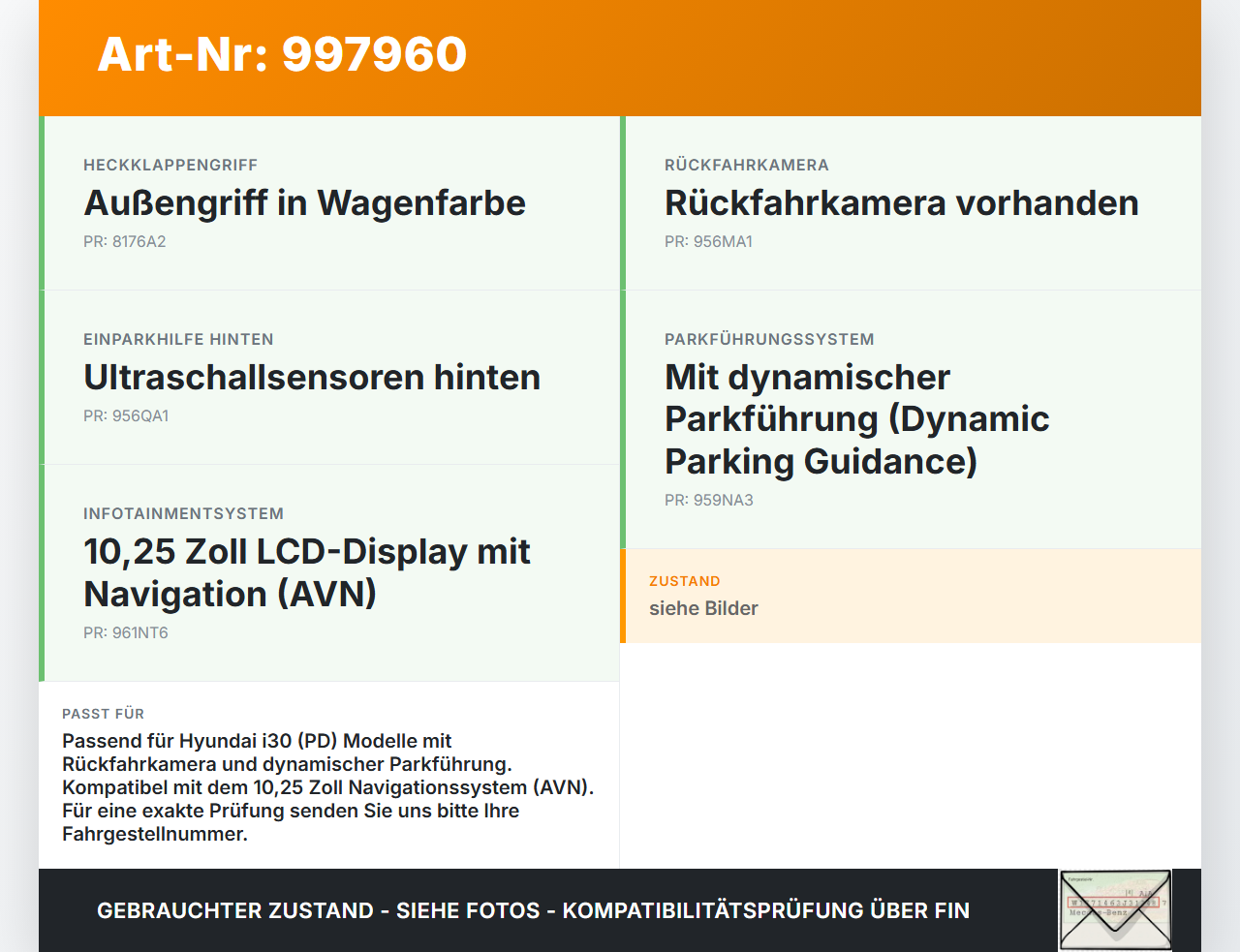 Hyundai I30 N PD 19-24 T-GDI 1,5 118KW Kamera Rückfahrkamera Sensor Hyundai I30 N PD 19-24 10.10.2022 99211S0000... Vorschau 3