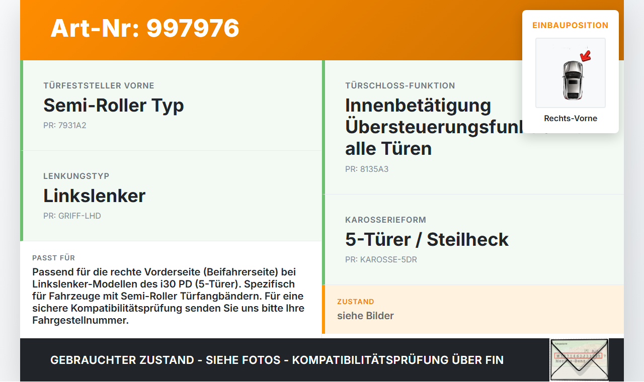 Hyundai I30 N PD 19-24 5T Türfangband Türbremse Türanschlag Rechts Vorne Hyundai I30 N PD 19-24 10.10.2022 gebraucht Vorschau 3