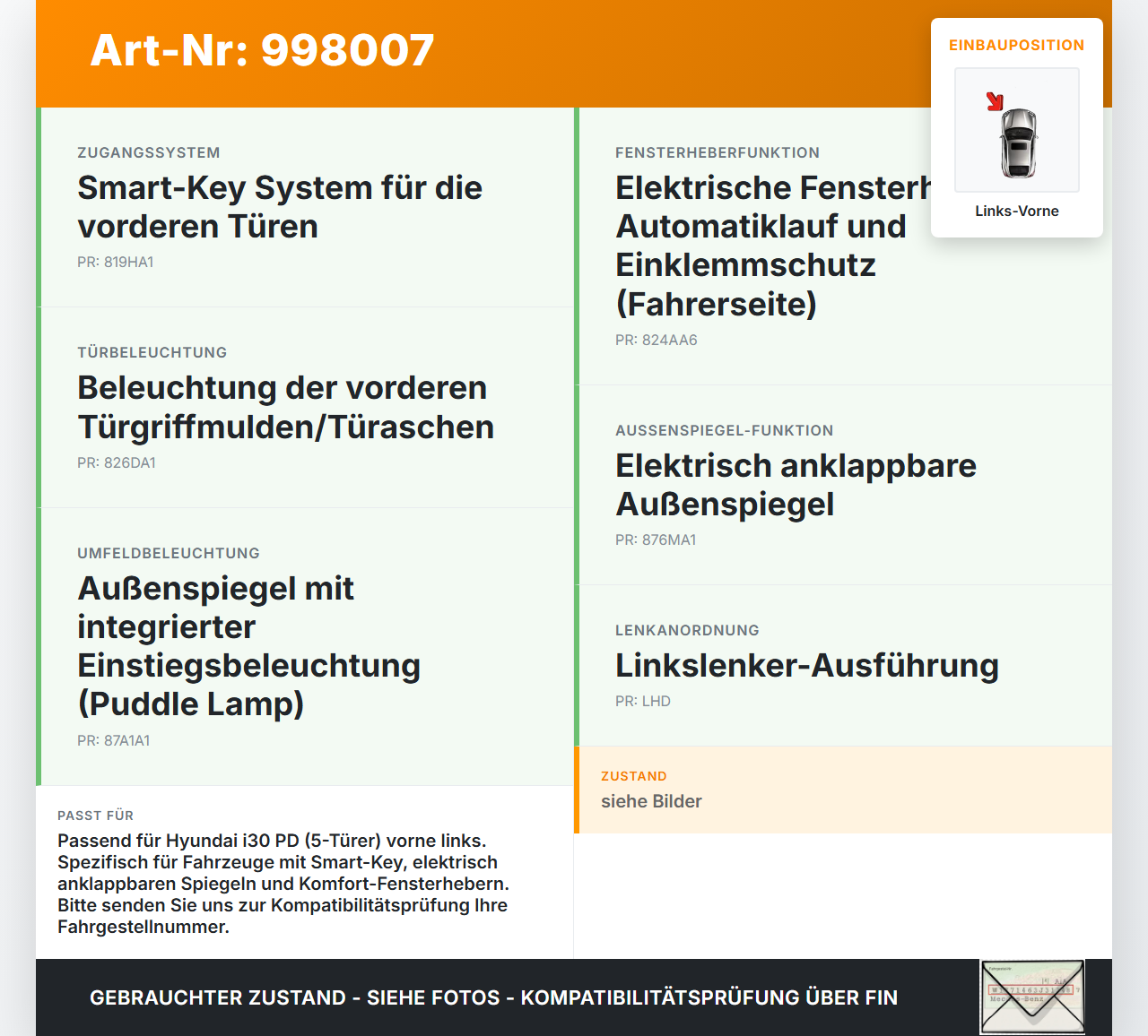 Hyundai I30 N PD 19-24 5T Kabelbaum Tür und Fensterheber Links Vorne Hyundai I30 N PD 19-24 10.10.2022 91605-G4110... Vorschau 3