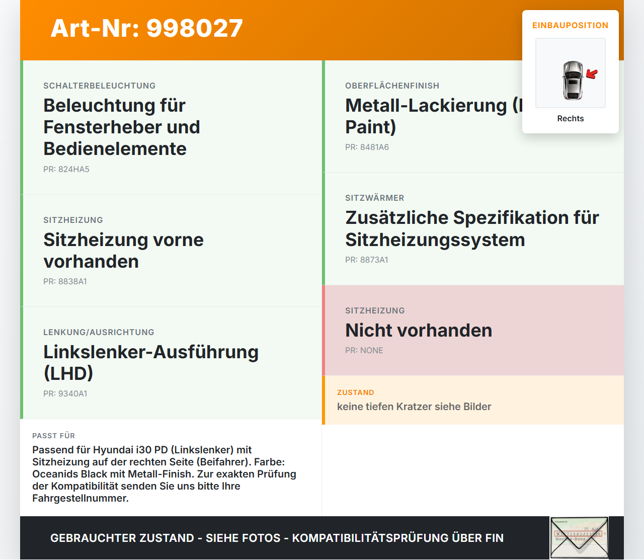 Hyundai I30 N PD 19-24 Schalter Regler für Sitzheizung Rechts Hyundai I30 N PD 19-24 10.10.2022 93350-G4BF0... Vorschau 3