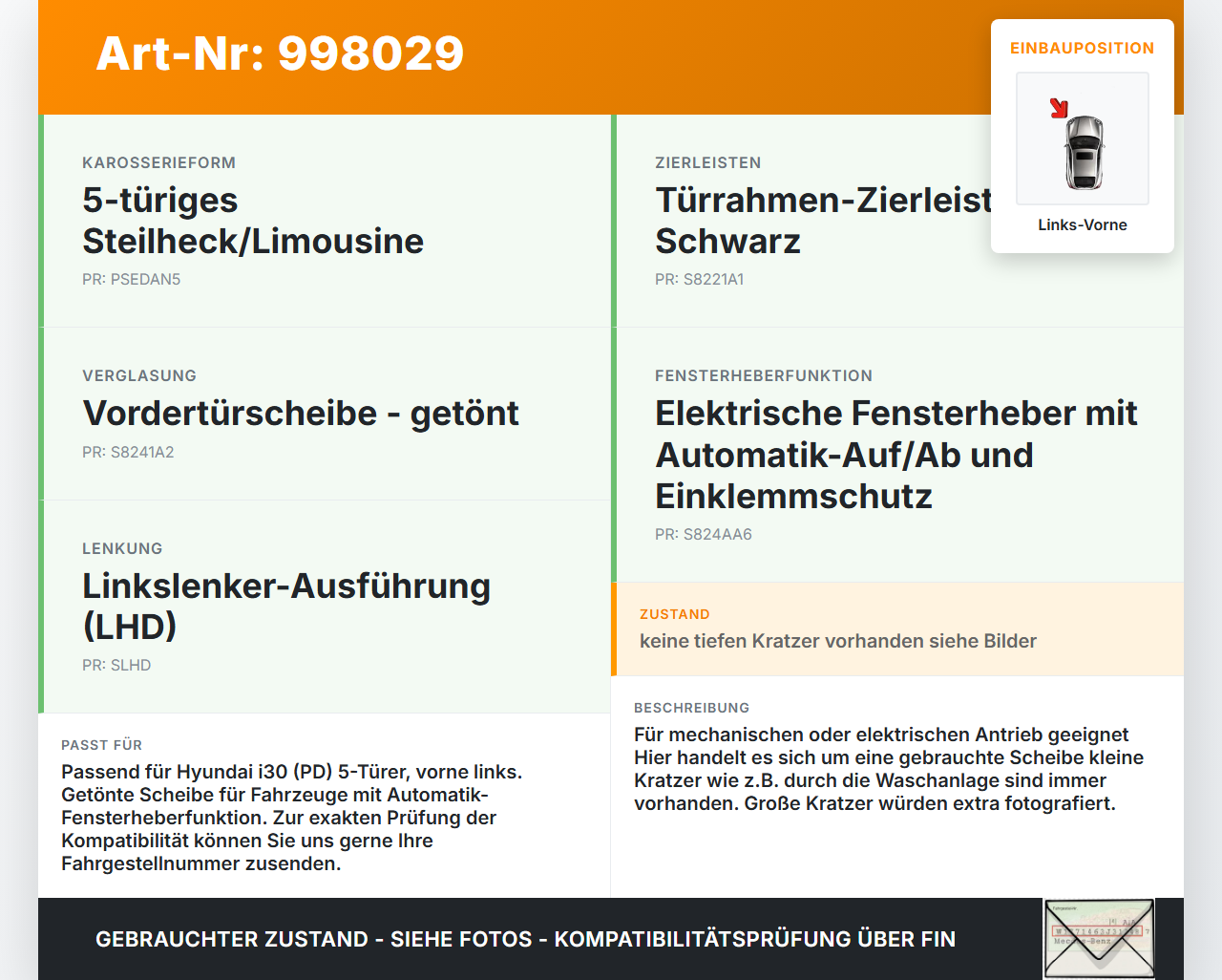 Hyundai I30 N PD 19-24 5T LVK Seitenscheibe für Tür Fenster Türscheibe Links Vorne Hyundai I30 N PD 19-24... Vorschau 3
