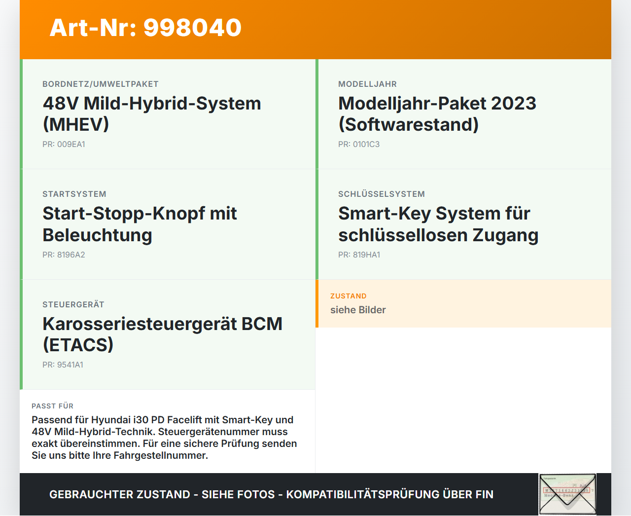 Hyundai I30 N PD 19-24 Steuergerät ECU Modul SG Komfortsteuergerät Hyundai I30 N PD 19-24 10.10.2022 96510-G4400... Vorschau 3