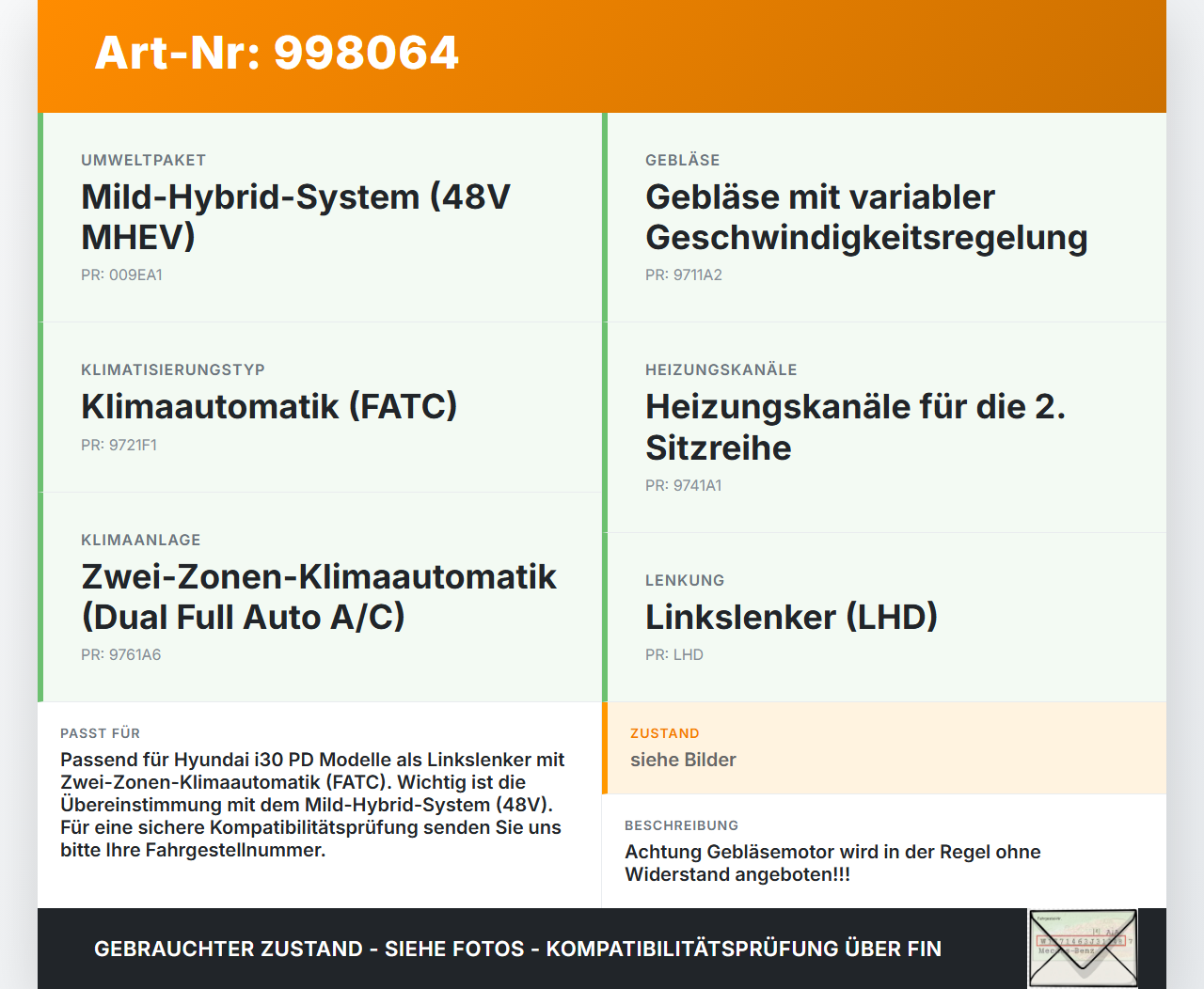 Hyundai I30 N PD 19-24 Gebläsemotor Lüftermotor Heizungsgebläse Hyundai I30 N PD 19-24 10.10.2022 97113-A4000 gebraucht Vorschau 3