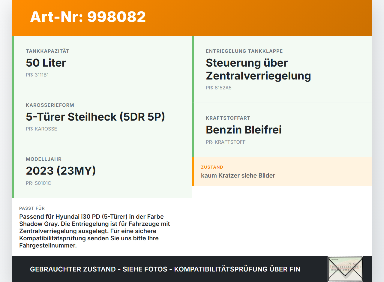 Hyundai I30 N PD 19-24 Tankdeckel Tankklappe TKG Hyundai I30 N PD 19-24 10.10.2022 69511-G4050 gebraucht Vorschau 3