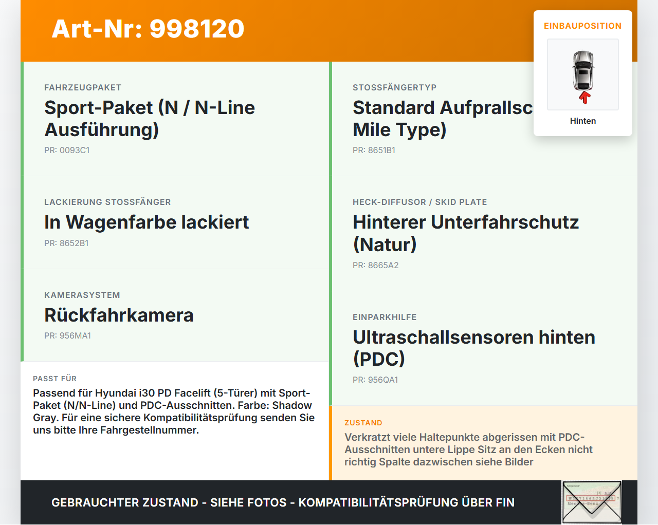 Hyundai I30 N PD 19-24 5T Stoßstange Stoßfänger Heckstosstange Hinten TKG Hyundai I30 N PD 19-24 10.10.2022 gebraucht Vorschau 3