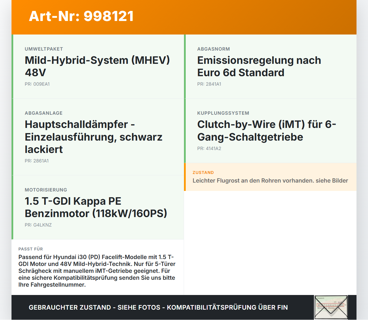 Hyundai I30 N PD 19-24 T-GDI 1,5 118KW Mitteltopf Auspuff Abgasanlage Hyundai I30 N PD 19-24 10.10.2022 28600-G4380... Vorschau 3