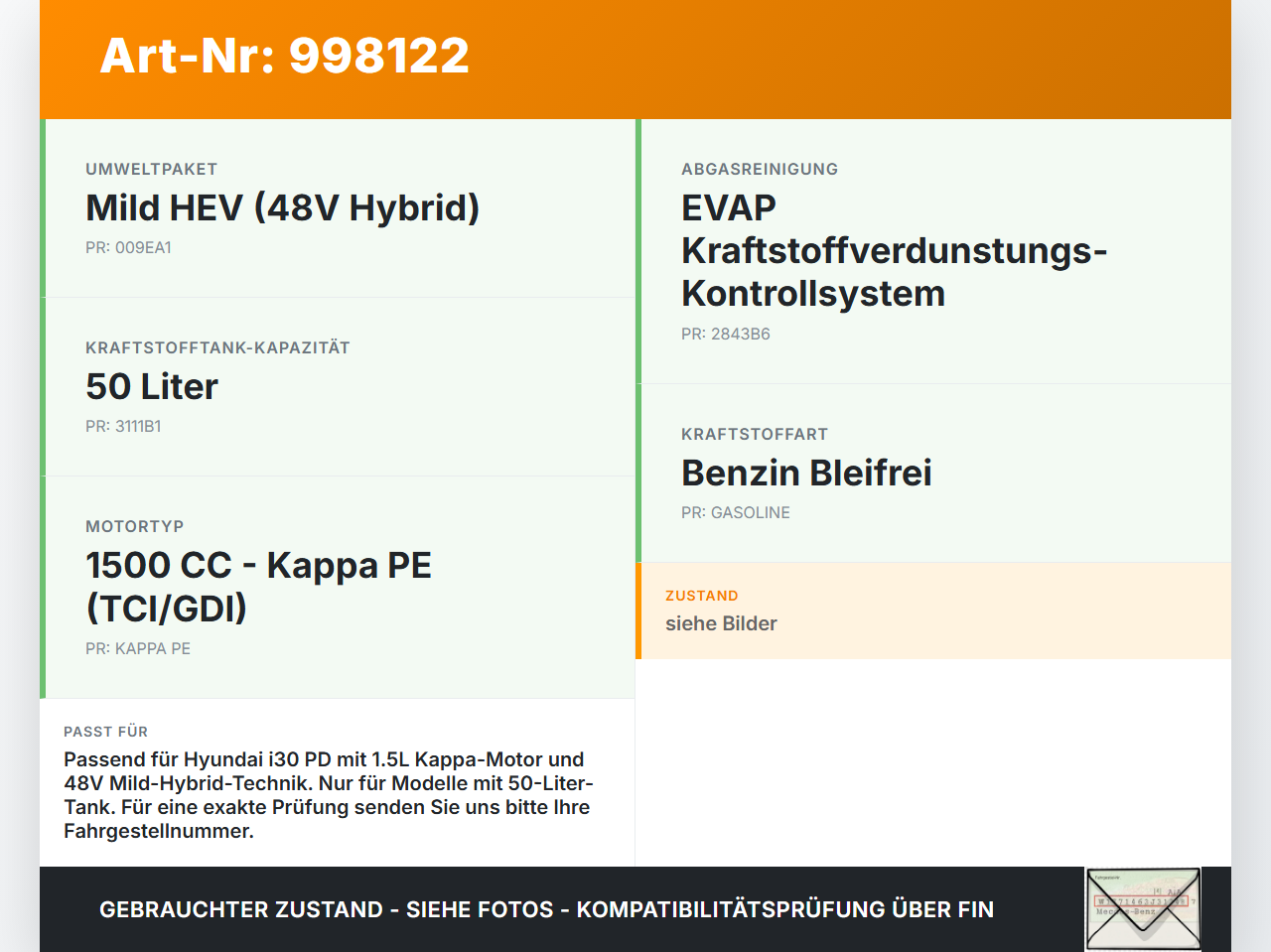 Hyundai I30 N PD 19-24 T-GDI 1,5 118KW Kraftstoffpumpe Kraftstoff Förderpumpe Tankgeber Hyundai I30 N PD 19-24... Vorschau 3