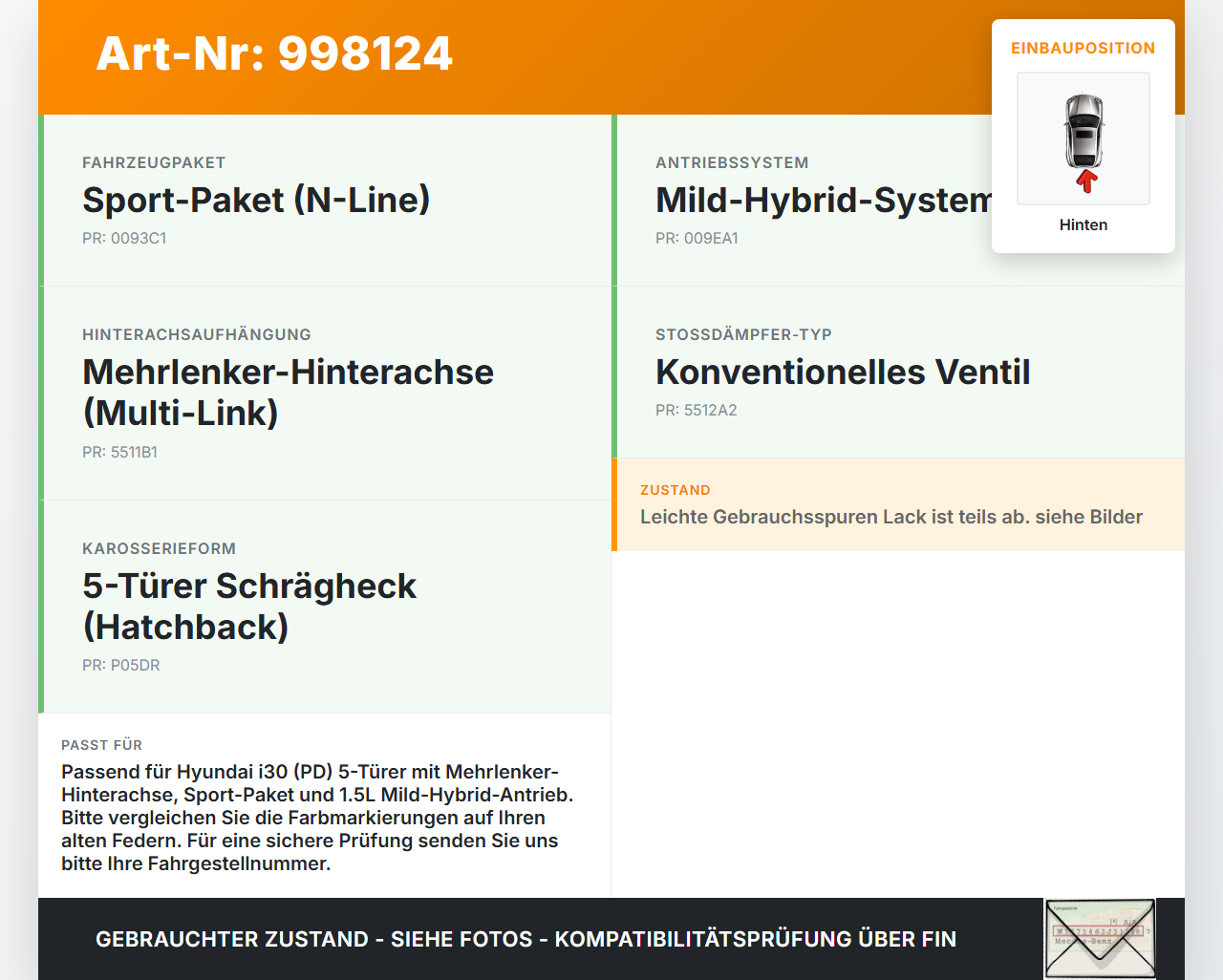 Hyundai I30 N PD 19-24 5T Beide Feder Federn Hinten Hyundai I30 N PD 19-24 10.10.2022 gebraucht Vorschau 3