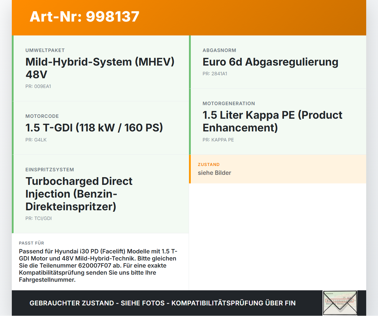 Hyundai I30 N PD 19-24 T-GDI 1,5 118KW G4LK Drosselklappe Hyundai I30 N PD 19-24 10.10.2022 35100-08200 620007F07... Vorschau 3