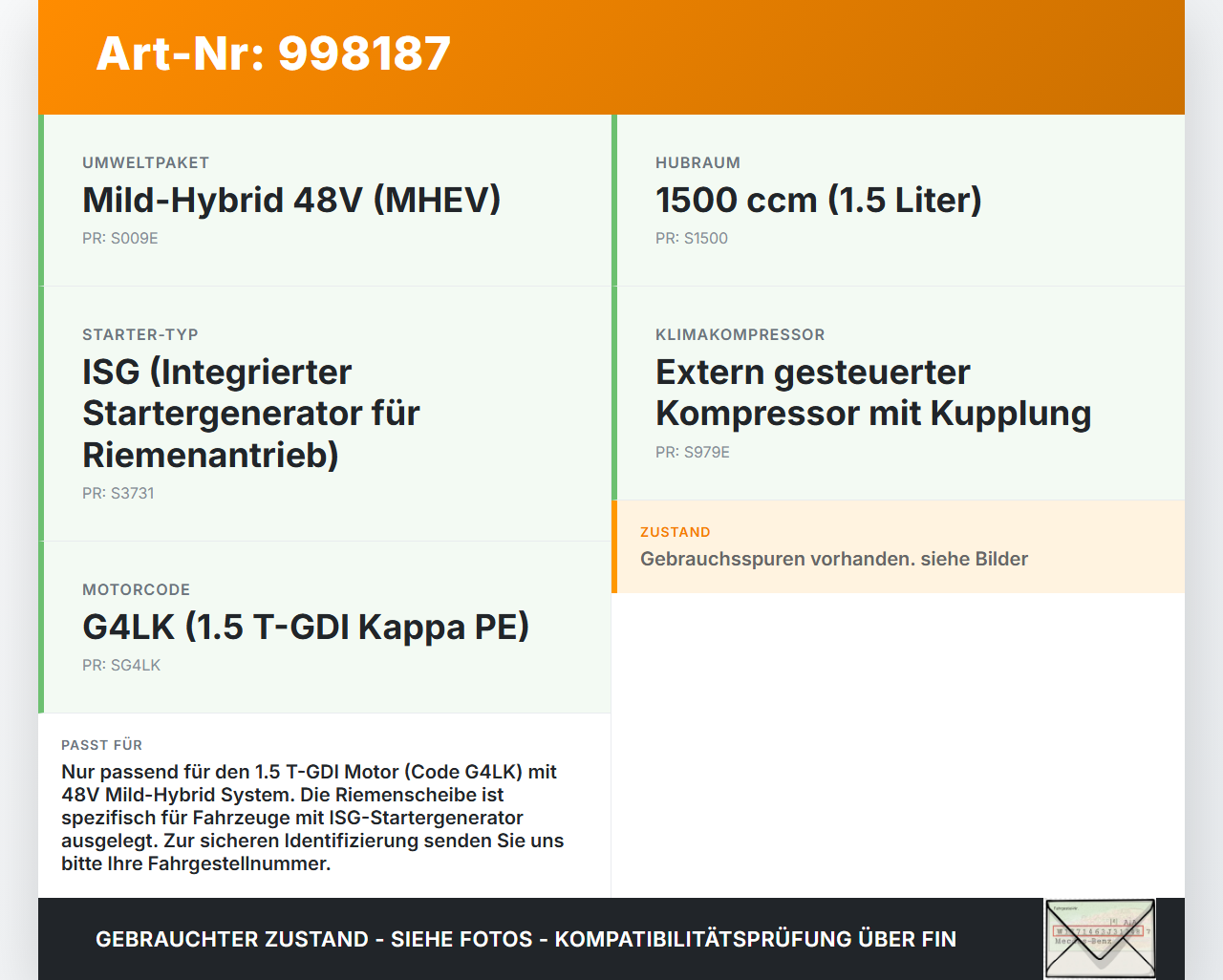 Hyundai I30 N PD 19-24 T-GDI 1,5 118KW G4LK Riemenscheibe Hyundai I30 N PD 19-24 10.10.2022 0026-07 gebraucht Vorschau 3