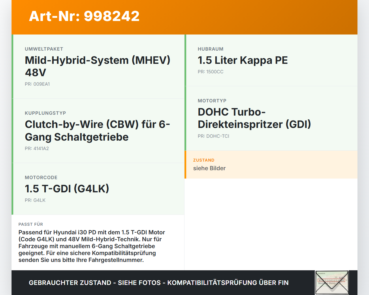 Hyundai I30 N PD 19-24 T-GDI 1,5 118KW G4LK Kurbelwelle Hyundai I30 N PD 19-24 10.10.2022 gebraucht Vorschau 3