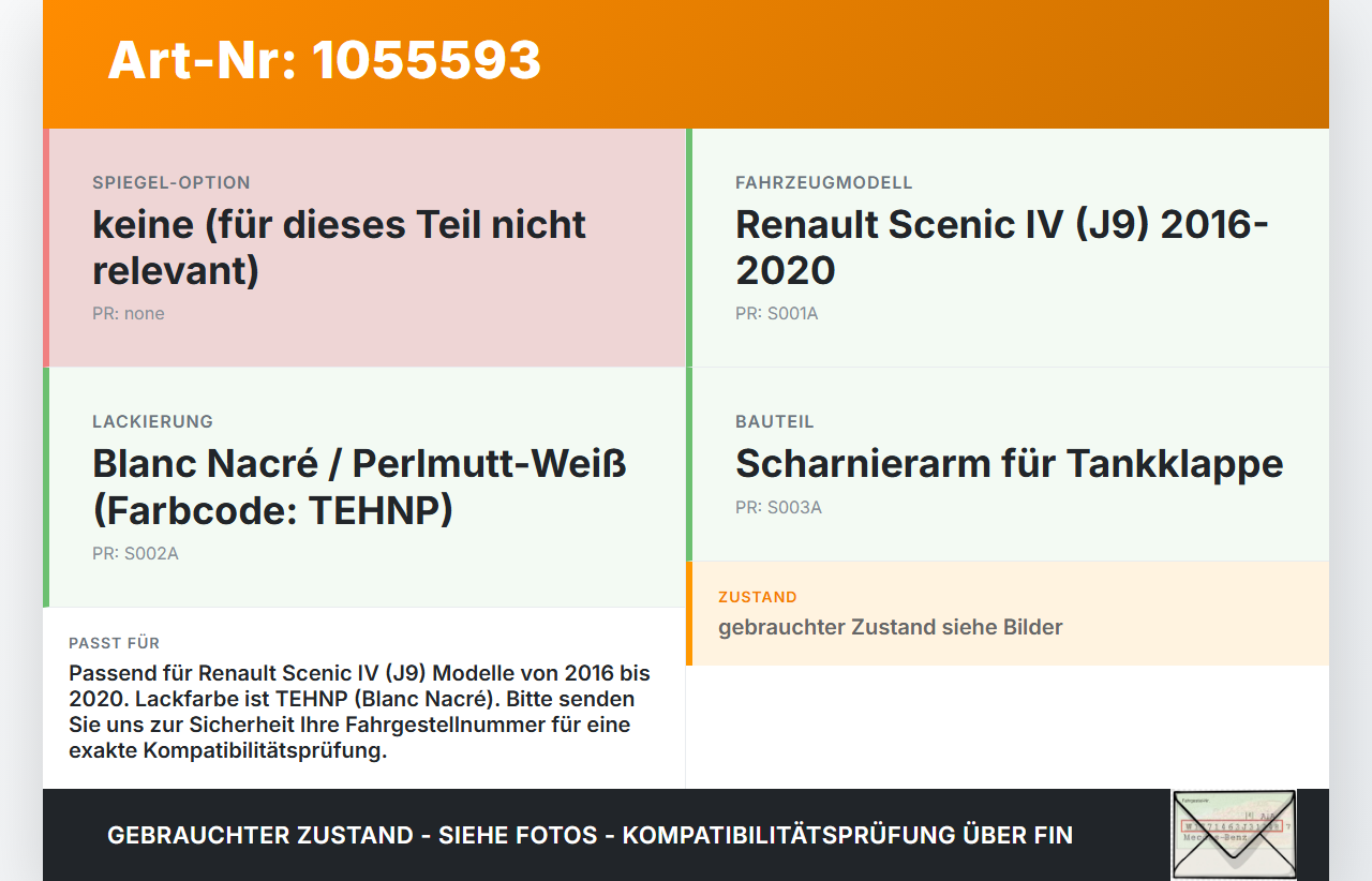 Renault Scenic IV J9 16-20 Scharnier Arm für Tankdeckel Tankklappe TEHNP Renault Scenic IV J9 16-20 27.01.2017... Vorschau 3