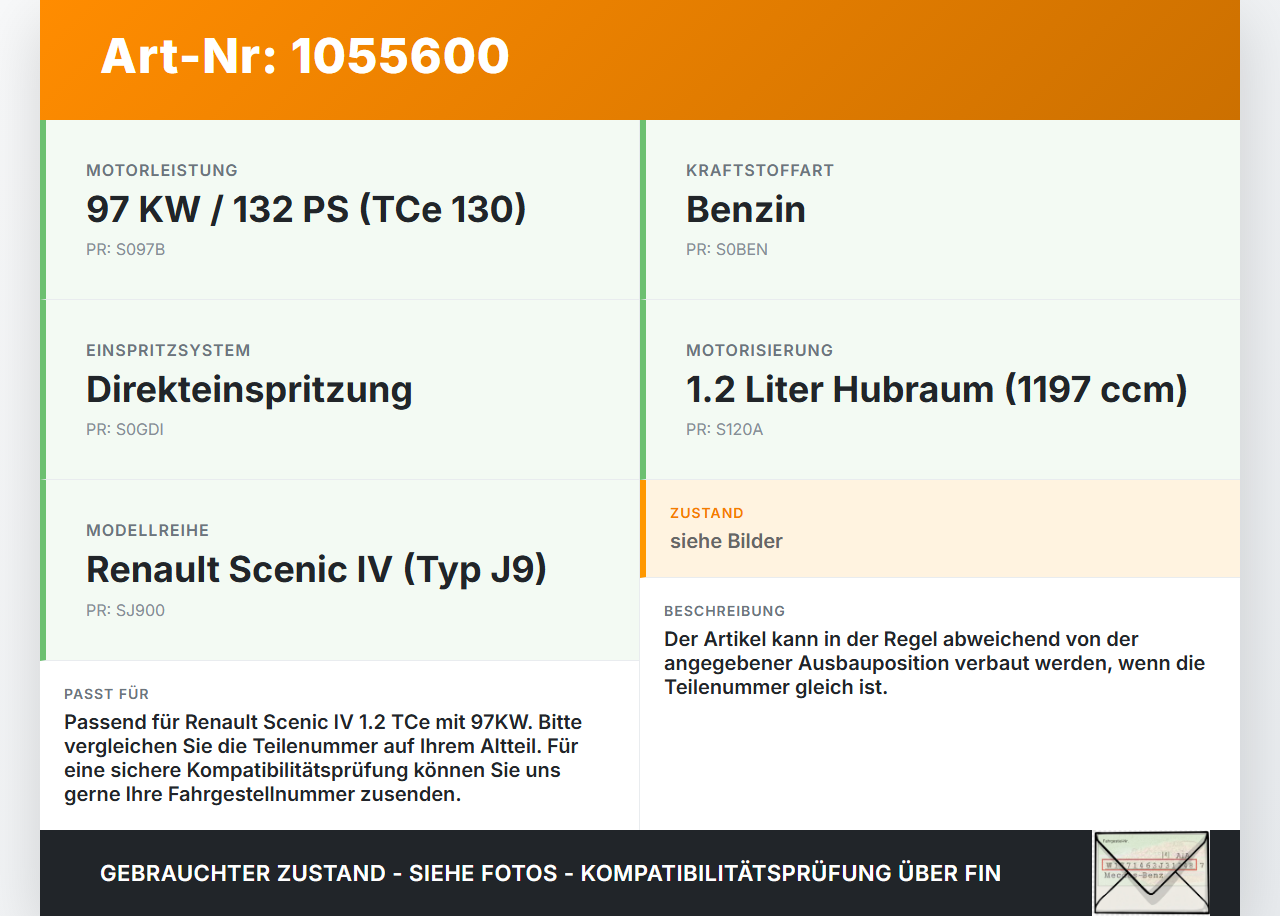 Renault Scenic IV J9 16-20 1,2 97KW Injektor Einspritzdüse Zyl.2 Renault Scenic IV J9 16-20 27.01.2017 AN0170 gebraucht Vorschau 3
