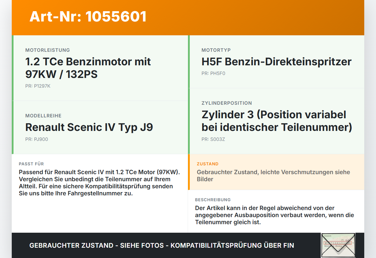Renault Scenic IV J9 16-20 1,2 97KW Injektor Einspritzdüse Zyl.3 Renault Scenic IV J9 16-20 27.01.2017 AN0170 gebraucht Vorschau 3