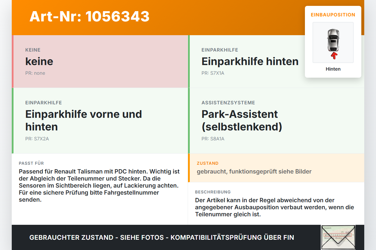 Renault Talisman 15-22 Abstands Sensor Parksensor PDC Einparkhilfe Hinten Set Satz Renault Talisman 15-22... Vorschau 3