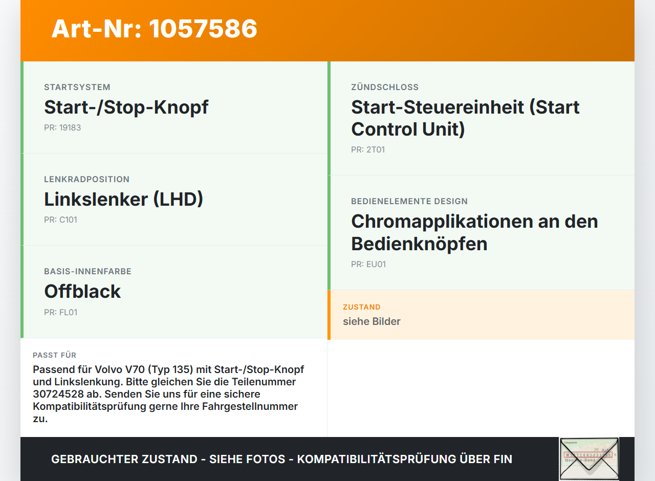 Volvo V70 135 07-13 Schalter Start Stop On Off Anlassschalter Volvo V70 135 07-13 17.06.2010 30724528... Vorschau 3