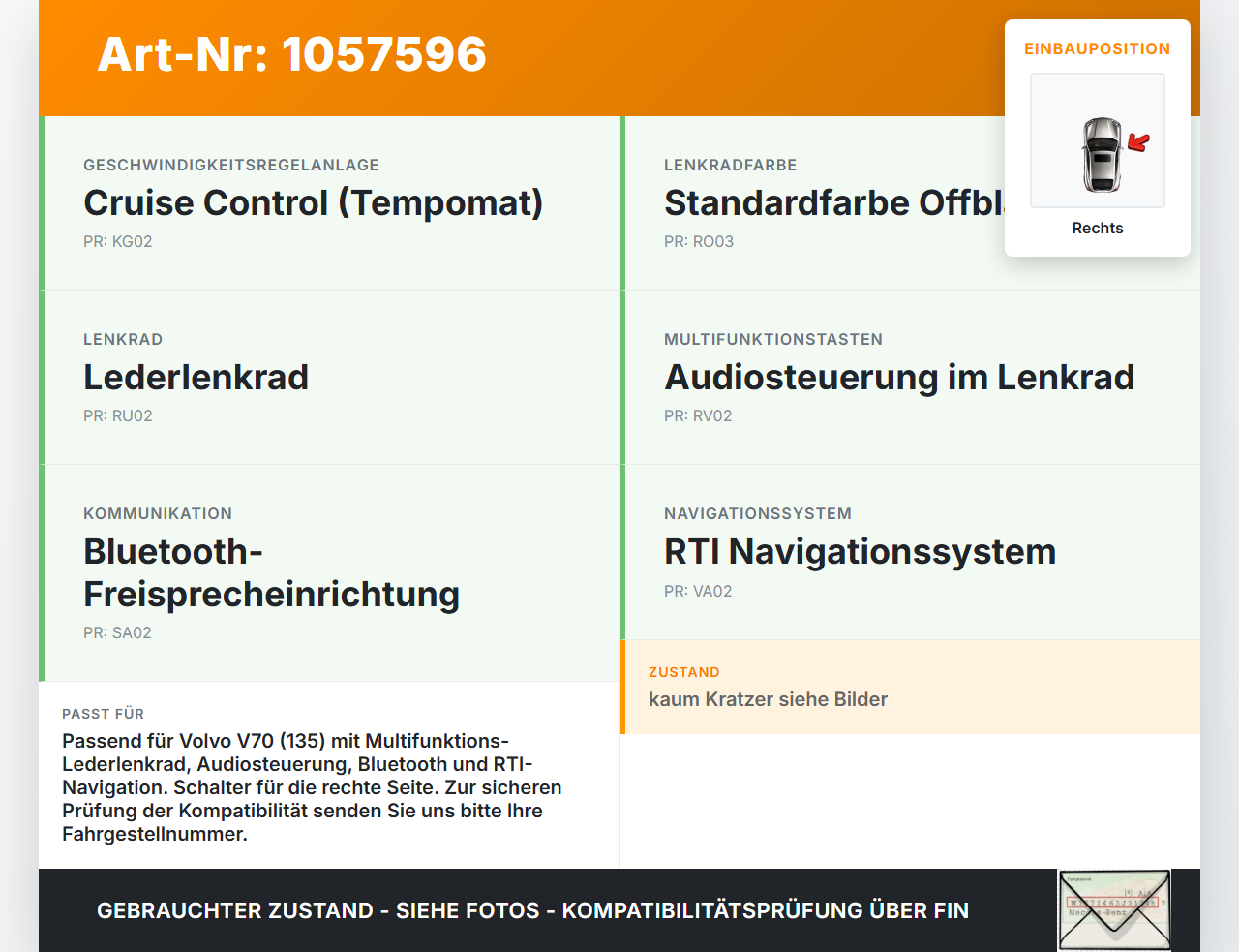 Volvo V70 135 07-13 Lenkradschalter Multifunktionstasten Schalter für Lenkrad Rechts Volvo V70 135 07-13 17.06.2010... Vorschau 3