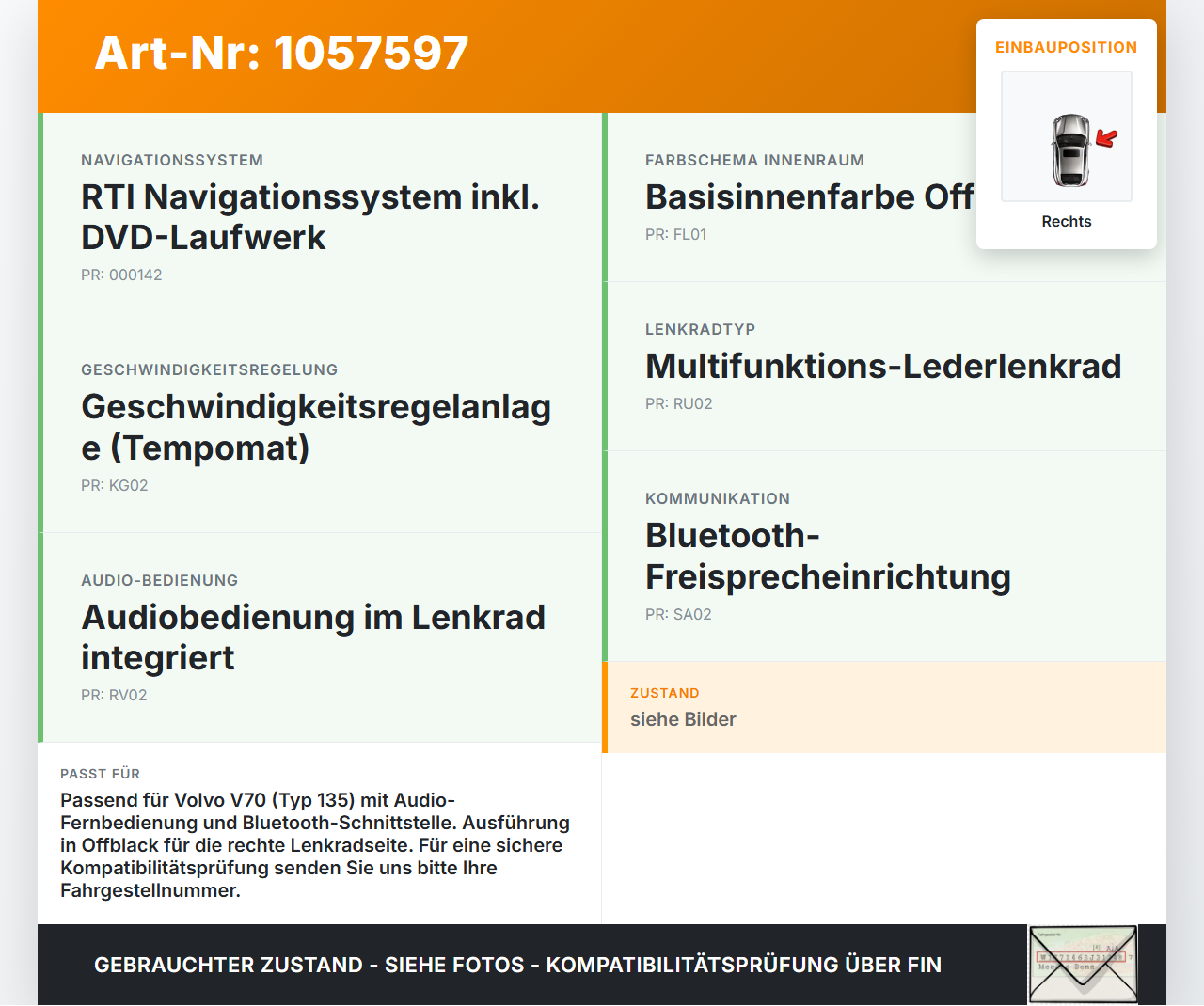 Volvo V70 135 07-13 Lenkradschalter Multifunktionstasten Schalter für Lenkrad Rechts Volvo V70 135 07-13 17.06.2010... Vorschau 3