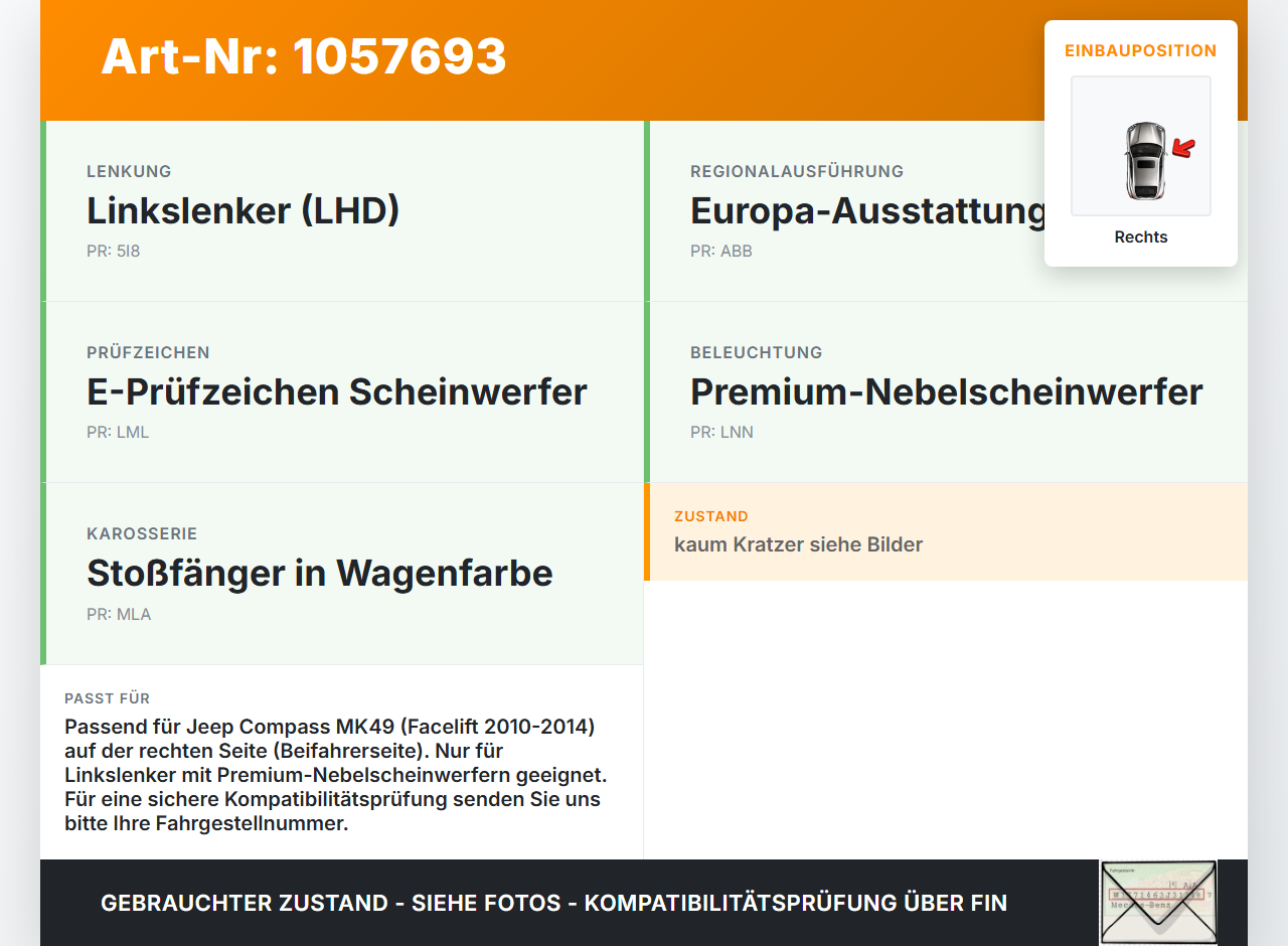 Jeep Compass MK49 10-14 Nebelscheinwerfer Rechts orig Jeep Compass MK49 10-14 31.01.2014 gebraucht Vorschau 3