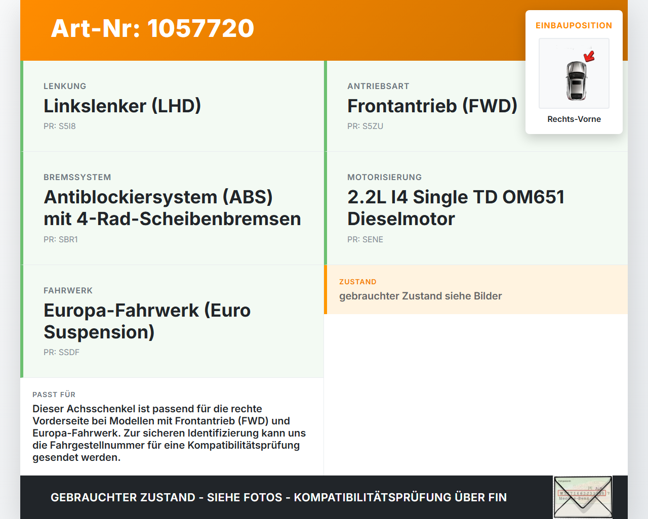 Jeep Compass MK49 10-14 2,1 120KW Achsschenkel Radnabe Rechts Vorne Jeep Compass MK49 10-14 31.01.2014 6N018425... Vorschau 3