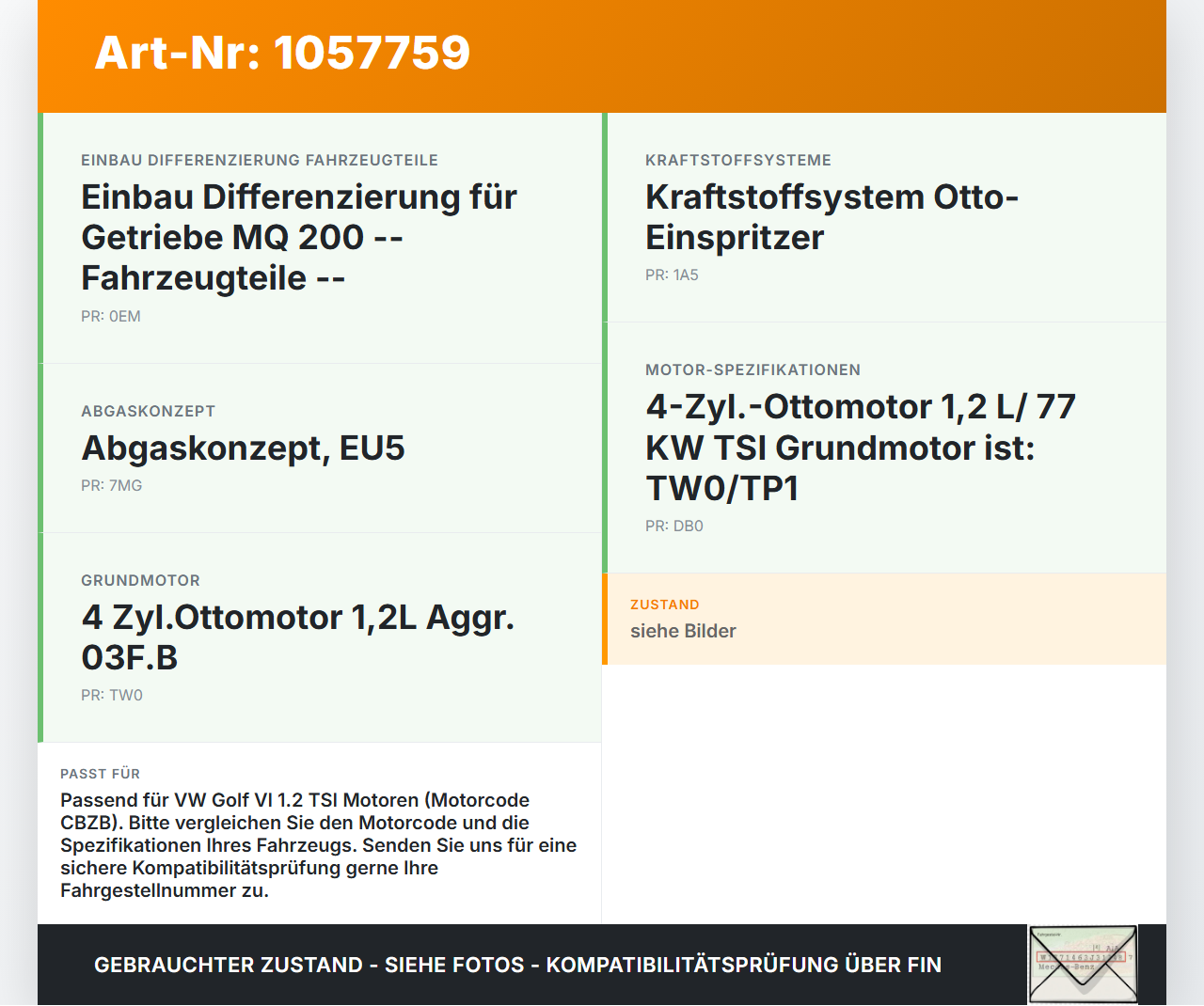 VW Golf VI 6 09-13 Klopfsensor Sensor VW Golf VI 6 09-13 15.10.2012 gebraucht Vorschau 3