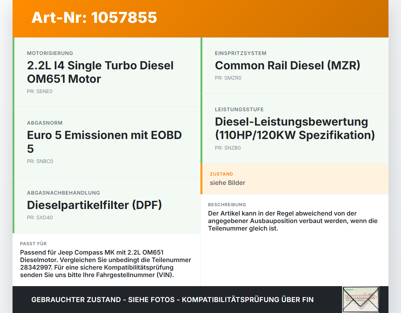 Jeep Compass MK49 10-14 2,1 120KW Injektor Einspritzdüse Zyl.2 Jeep Compass MK49 10-14 31.01.2014 A6510704987... Vorschau 3