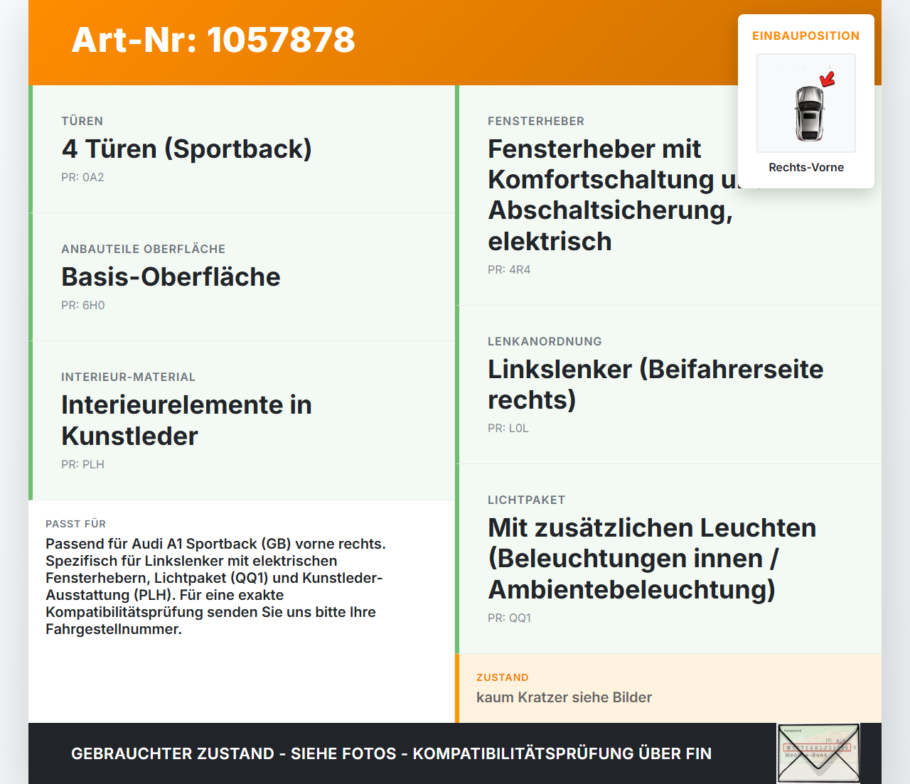 Audi A1 Sportback 18-24 Türverkleidung Türpappe Rechts Vorne Audi A1 Sportback 18-24 29.03.2019 gebraucht Vorschau 3