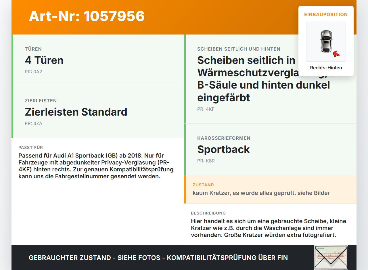 Audi A1 Sportback 18-24 RH Dreieck Seitenscheibe Scheibe Rechts Hinten grünschwarz Audi A1 Sportback 18-24... Vorschau 3