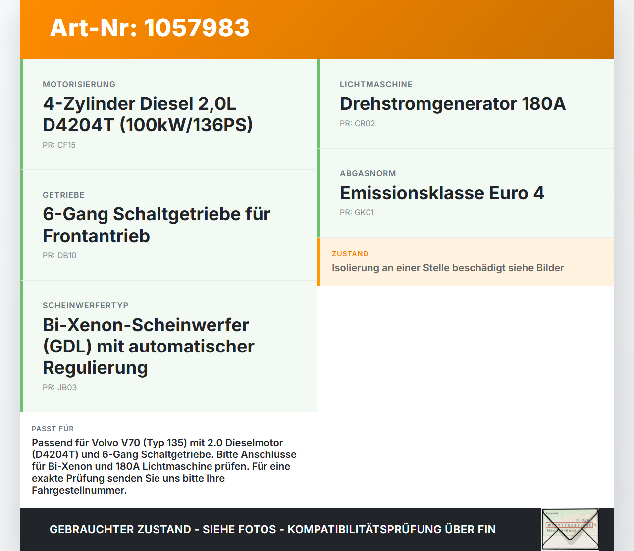 Volvo V70 135 07-13 2,0 100KW Motor Kabelbaum Motorkabelbaum Volvo V70 135 07-13 17.06.2010 9651709980 gebraucht Vorschau 3