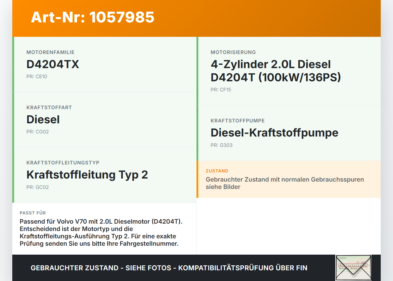 Volvo V70 135 07-13 2,0 100KW Hochdruck Leitung Kraftstoffleitung Volvo V70 135 07-13 17.06.2010 gebraucht Vorschau 3