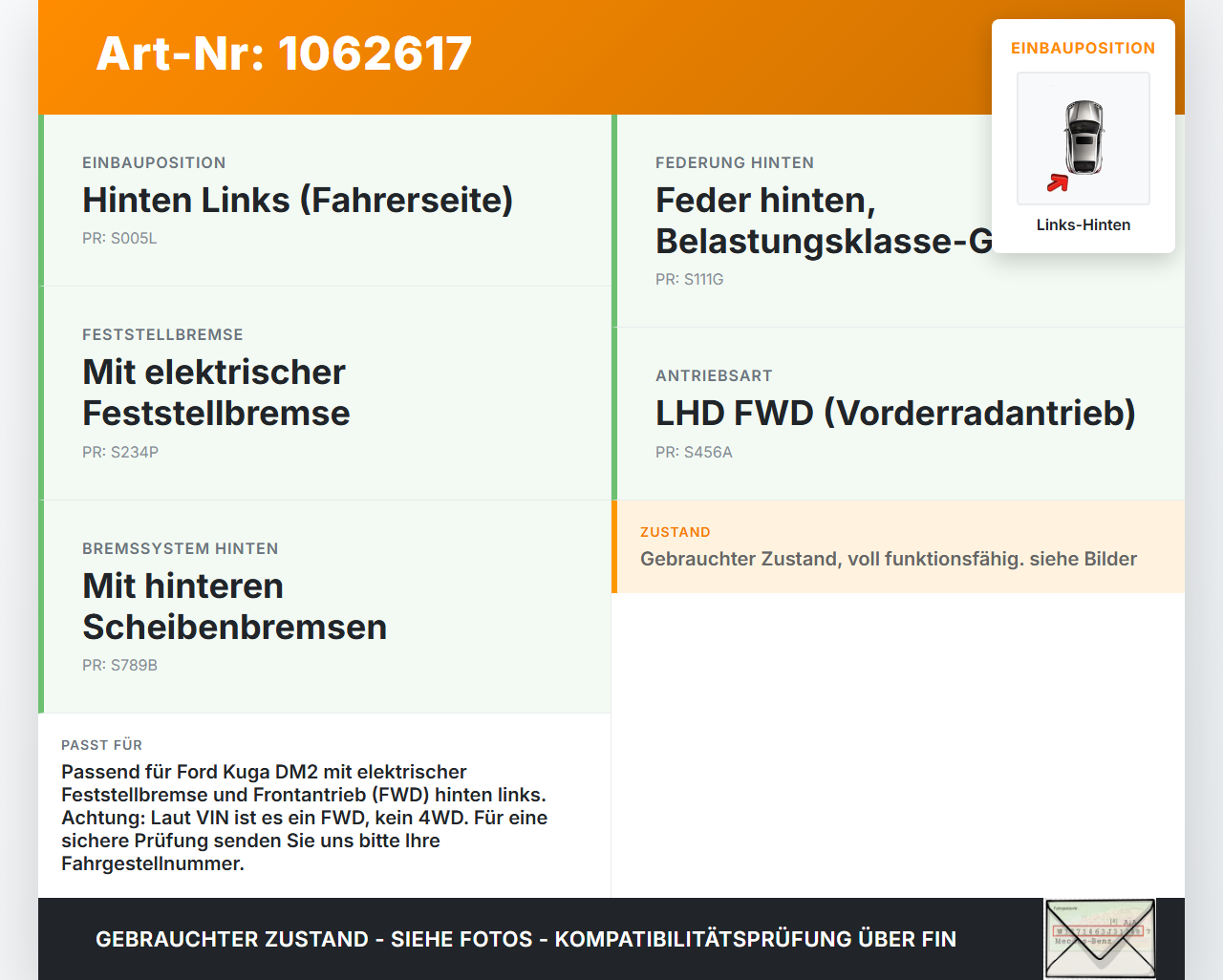 Ford Kuga DM2 16-20  1,5 110KW 4WD Achsschenkel Radnabe Links Hinten Ford Kuga DM2 16-20 27.12.2018 GV61-5A969-AAB... Vorschau 3