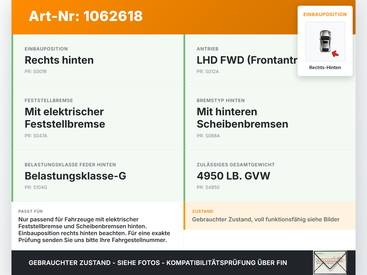 Ford Kuga DM2 16-20  1,5 110KW 4WD Achsschenkel Radnabe Rechts Hinten Ford Kuga DM2 16-20 27.12.2018 GV61-5A968-AAB... Vorschau 3