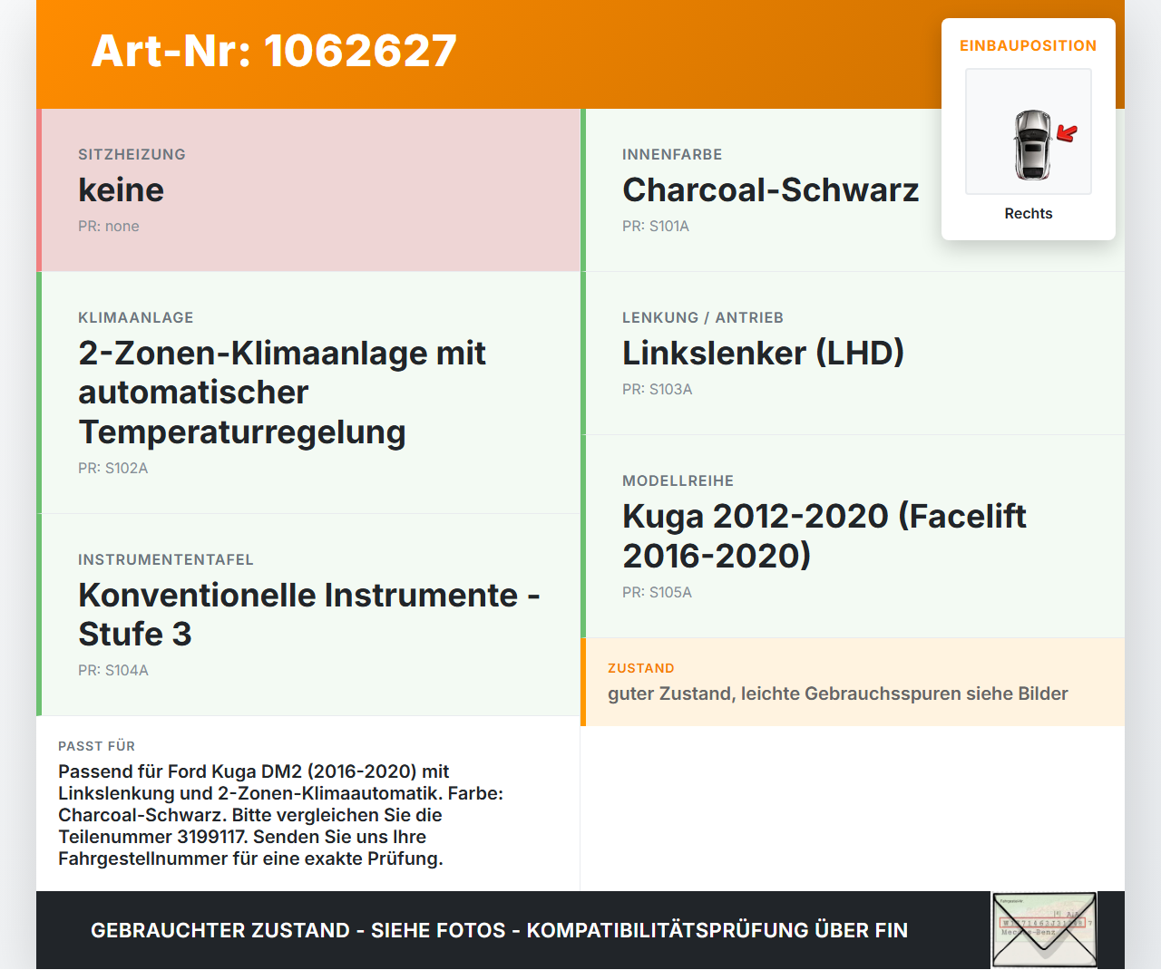 Ford Kuga DM2 16-20 Luftdusche Luftdüse Rechts Mitte Ford Kuga DM2 16-20 27.12.2018 F1CB-R014L20-BF3JA6 3199117... Vorschau 3