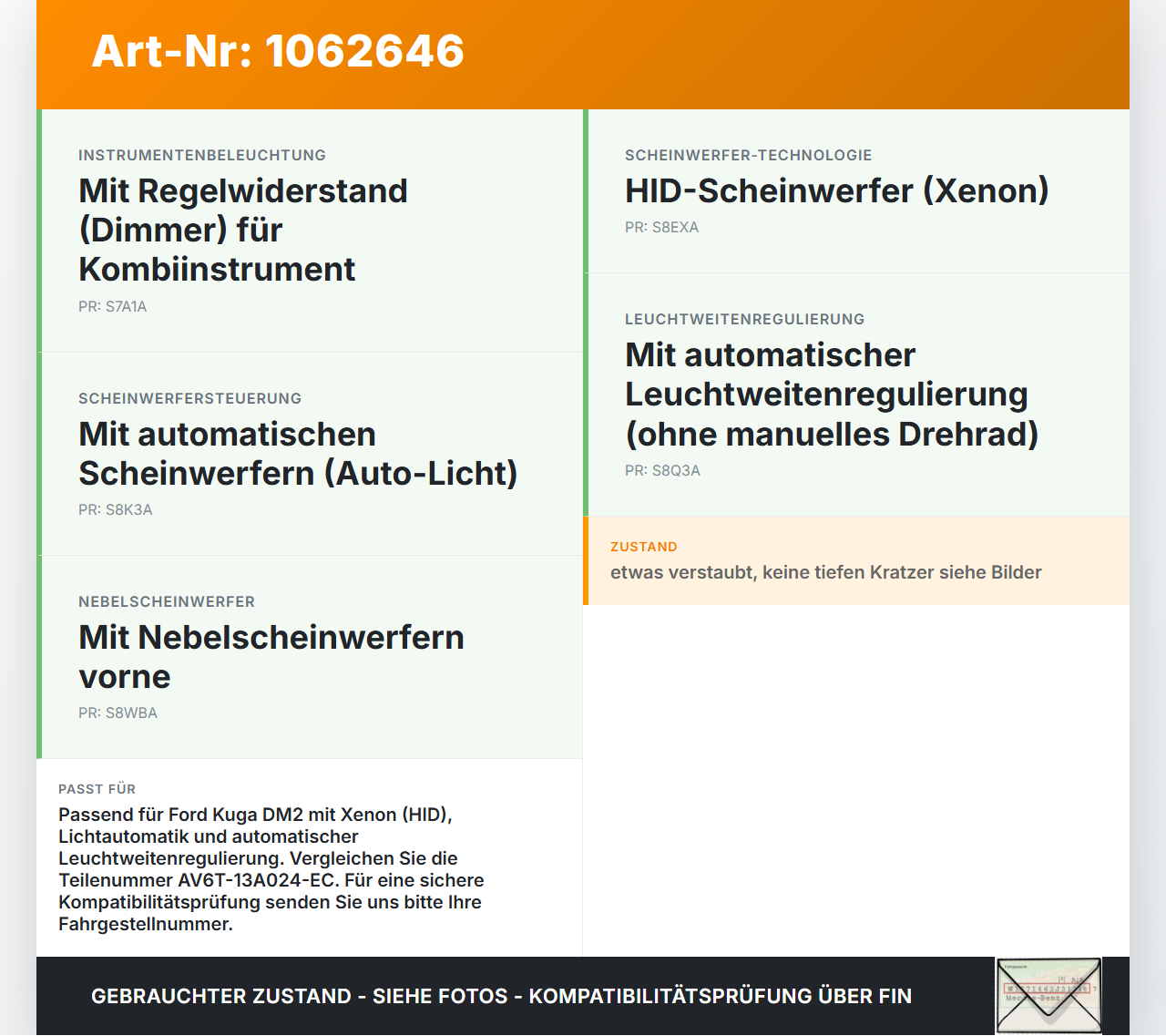 Ford Kuga DM2 16-20 Lichtschalter Schalter Ford Kuga DM2 16-20 27.12.2018 AV6T-13A024-EC 10099414 gebraucht Vorschau 3