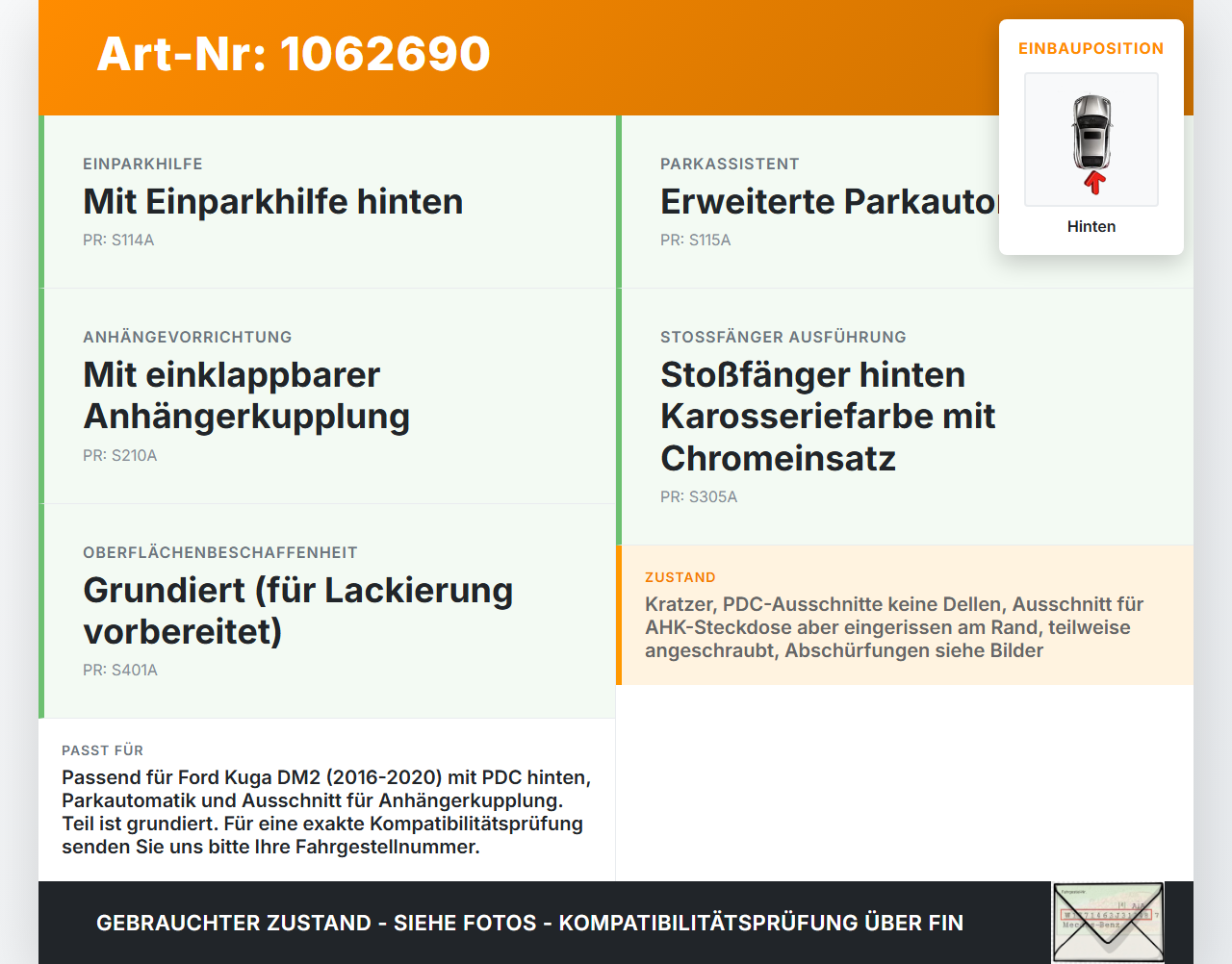 Ford Kuga DM2 16-20 Stoßstange Stoßfänger Heckstosstange Hinten 0D Ford Kuga DM2 16-20 27.12.2018... Vorschau 3