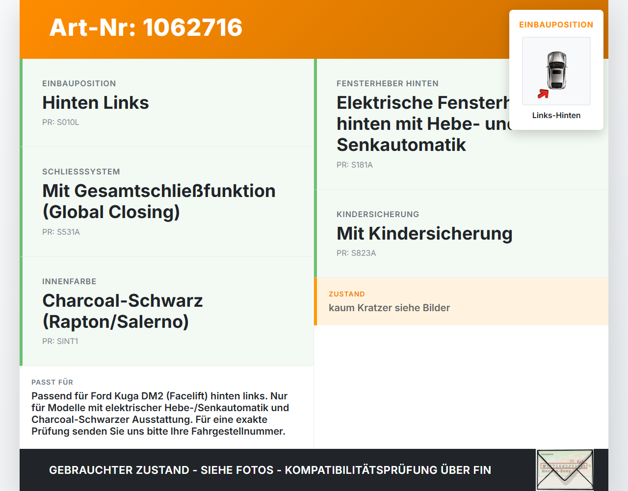Ford Kuga DM2 16-20 Fensterheberschalter Schalter Links Hinten Ford Kuga DM2 16-20 27.12.2018 F1ET-14529-AA... Vorschau 3