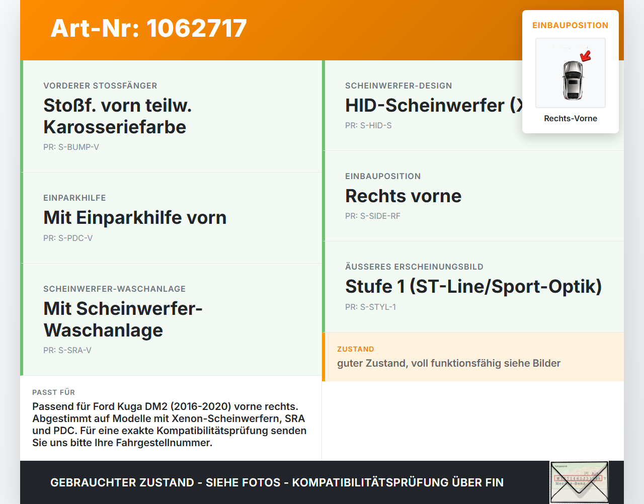 Ford Kuga DM2 16-20 Halter Träger Aufnahme Führung für Stoßstange Rechts Vorne Ford Kuga DM2 16-20 27.12.2018... Vorschau 3