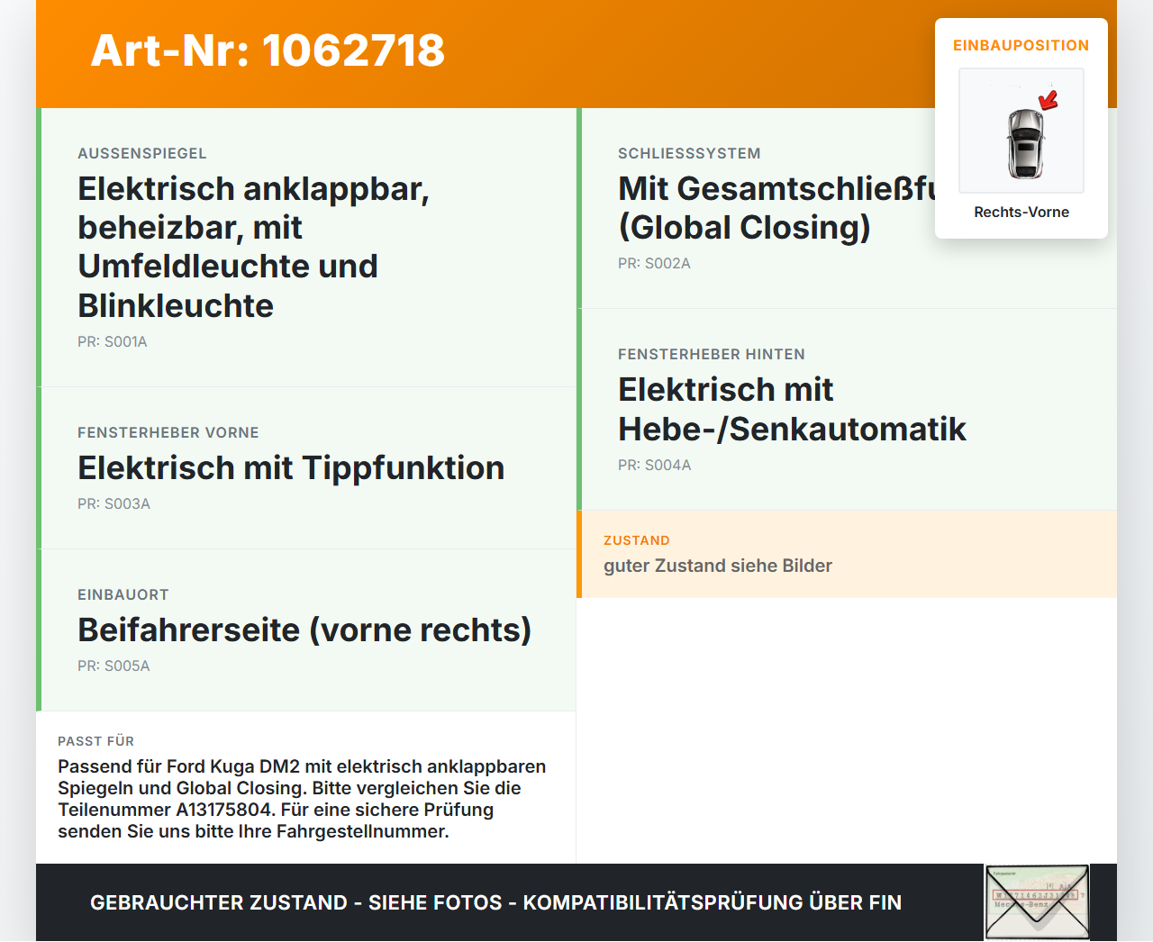 Ford Kuga DM2 16-20 Steuergerät ECU Modul Türsteuergerät Rechts Vorne Ford Kuga DM2 16-20 27.12.2018 F1ET-14B533-BG... Vorschau 3