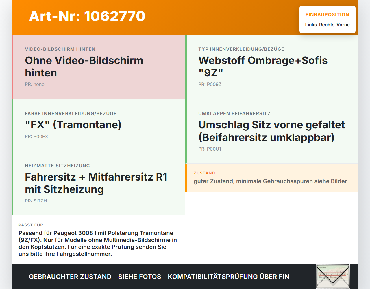 Peugeot 3008 I 0U 13-16 Kopfstütze für Fahrer Sitz Rechts oder Links Vorne Peugeot 3008 I 0U 13-16 02.01.2012... Vorschau 3