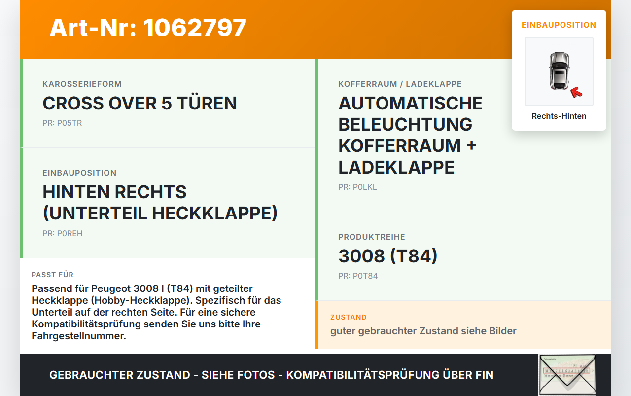 Peugeot 3008 I 0U 13-16 HDI 1,6 82KW Zug Spannzug Sicherung für Heckklappe Unterteil Rechts Hinten Peugeot 3008 I... Vorschau 3