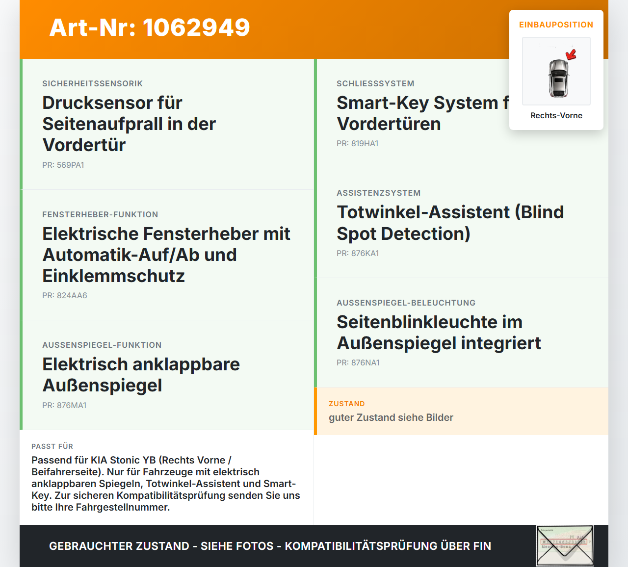 KIA Stonic YB 17-20 Kabelbaum Leitungssatz für Tür Rechts Vorne KIA Stonic YB 17-20 09.12.2019 91610H8910 gebraucht Vorschau 3