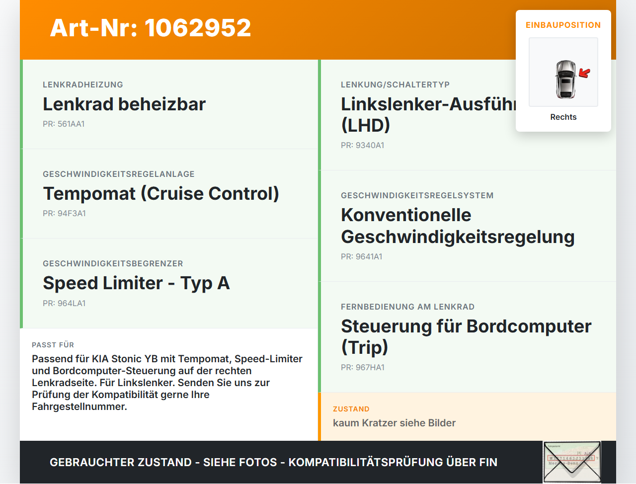 KIA Stonic YB 17-20 Lenkradschalter Multifunktionstasten Schalter für Lenkrad Rechts KIA Stonic YB 17-20 09.12.2019... Vorschau 3