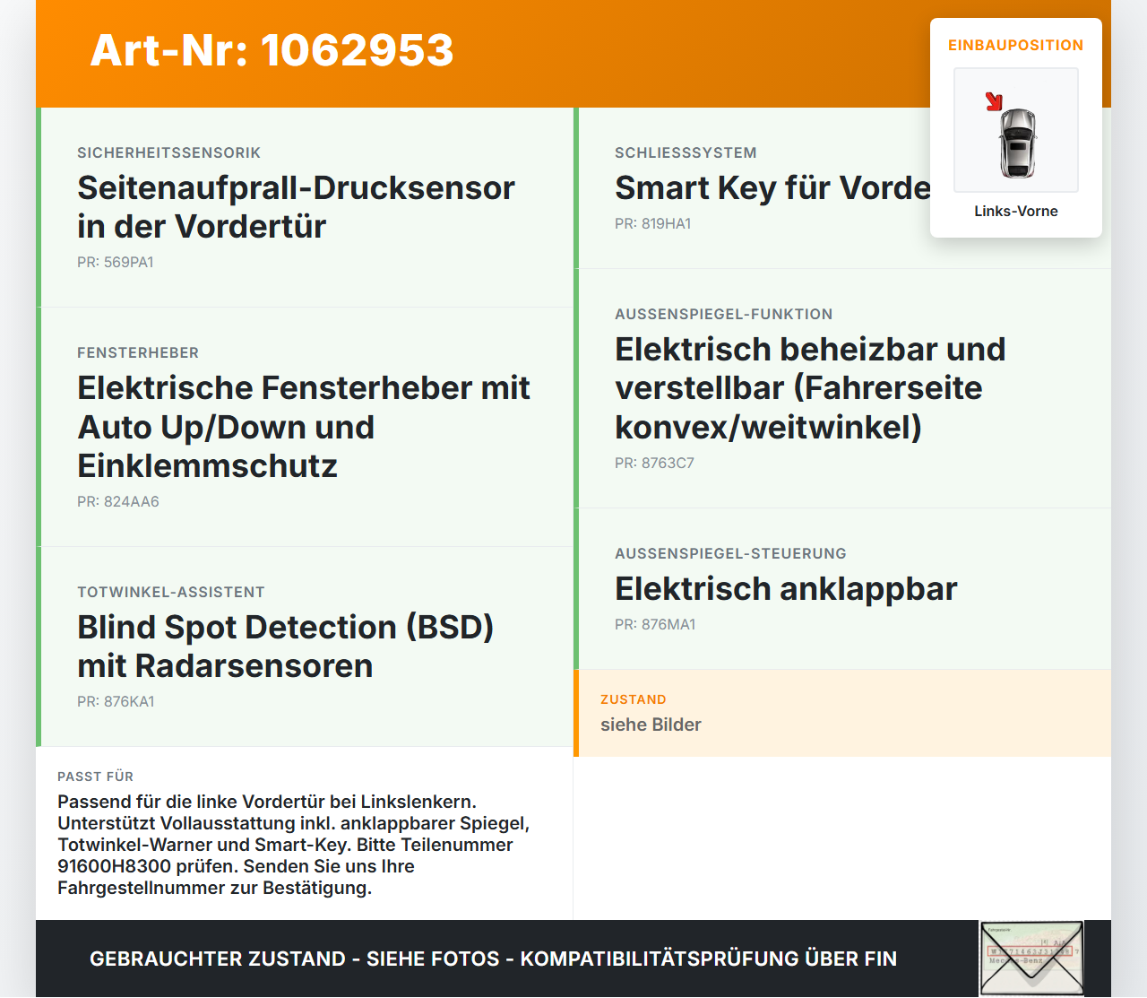 KIA Stonic YB 17-20 Kabelbaum Leitungssatz für Tür Links Vorne KIA Stonic YB 17-20 09.12.2019 91600H8300 A0300058... Vorschau 3